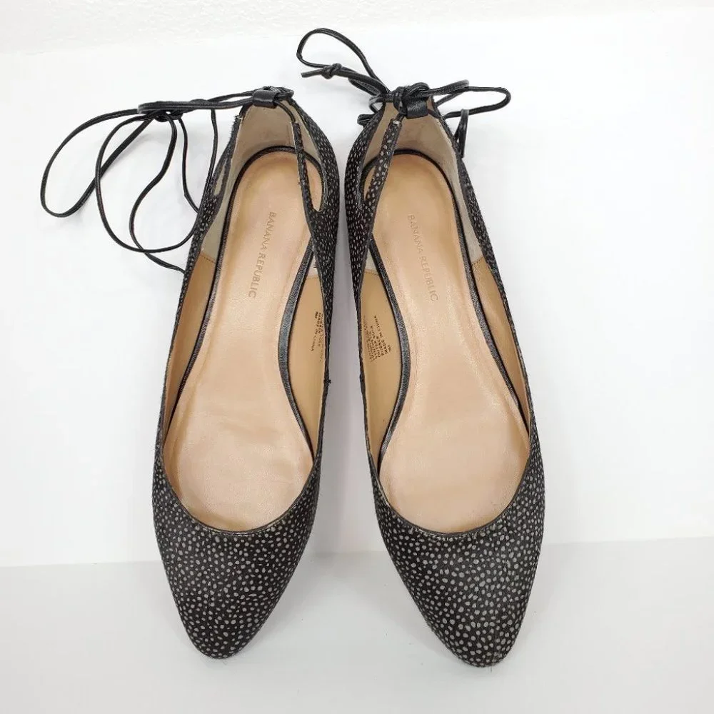 Banana Republic Leather Calf Hair Ankle Tie Up Ballet Flats Size 9M